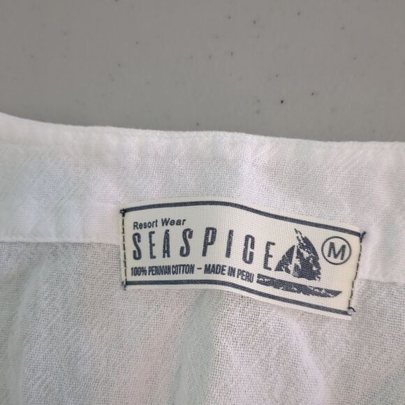 Sea Spice Women's Dress Cover Up medium White Cotton Embroidered 3/4 Sleeve Res - Picture 4 of 4